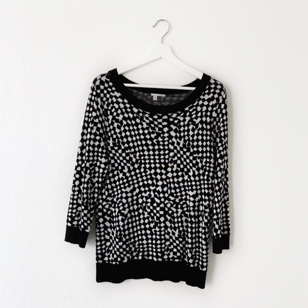 Halogen Checkered Black White Pullover Sweater M - image 1